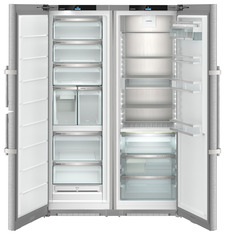 Product image, Perspective: straight open empty, Side-by-Side combination, Casing colour: silver, Door colour: stainless steel