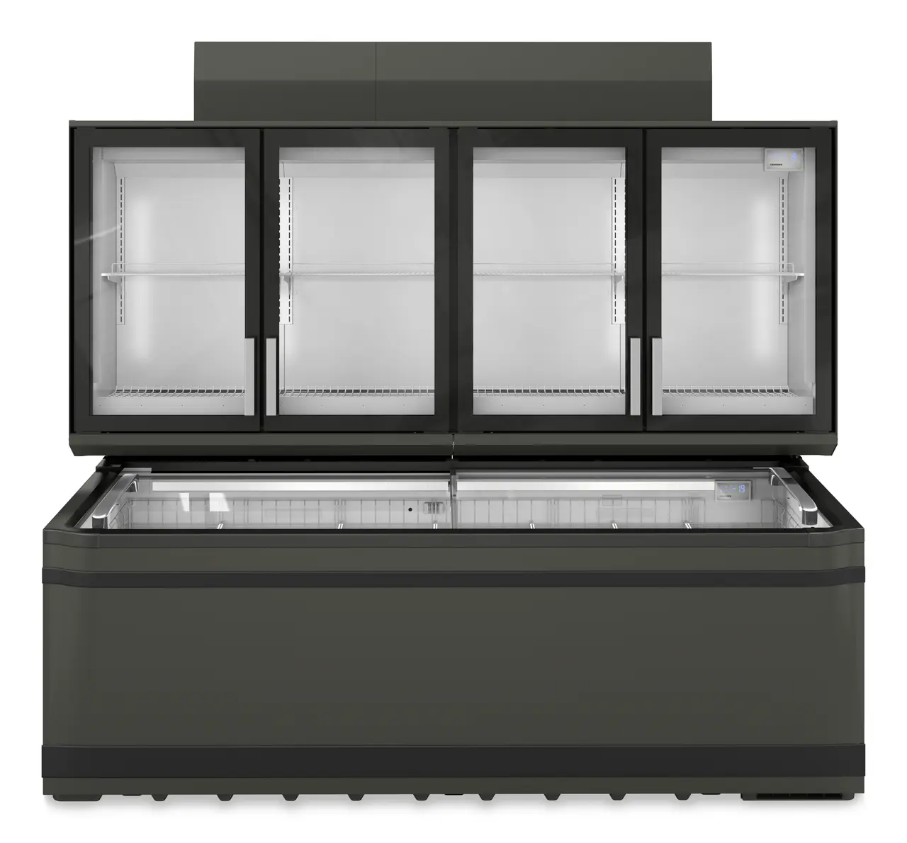 Produkt-Bild, Perspektive: gerade geschlossen leer, Supermarkt-Freezer-Top, Gehäusefarbe: Grau