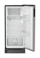 Product image, Perspective: straight open empty, Single-door refrigerator 191 l in 3 star with foot pedal base drawer, Casing colour: grey, Door colour: Silver Steel