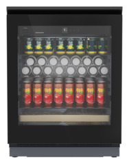 Product image, Perspective: straight closed decorated, Fully Integrated under counter beverage fridge, Door colour: GlassBlack