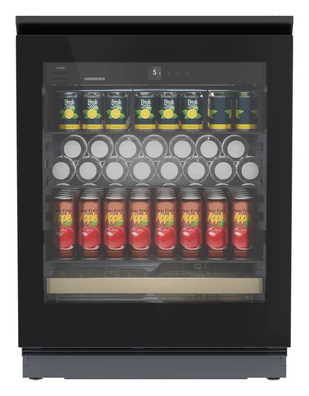 Product image, Perspective: straight closed decorated, Fully Integrated under counter beverage fridge, Door colour: GlassBlack