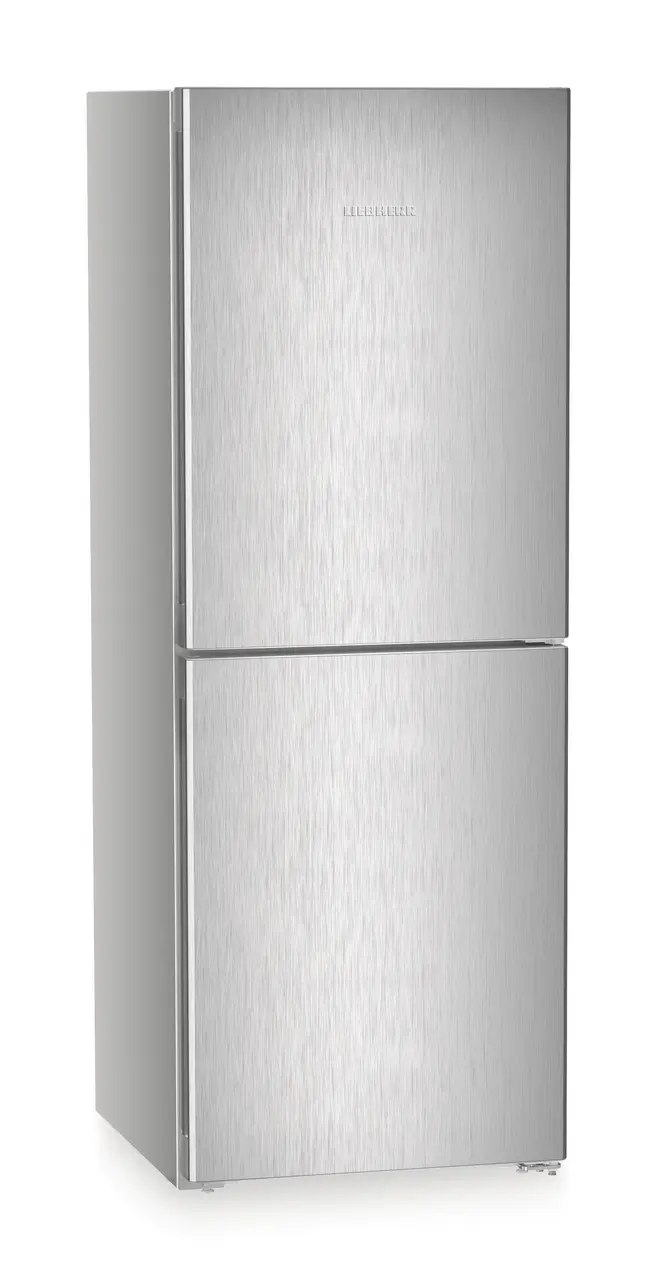 Product image, Perspective: oblique closed, Combined fridge-freezers with EasyFresh and NoFrost, Casing colour: silver, Door colour: Steelfinish
