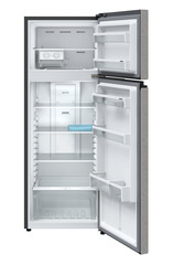 Product image, Perspective: straight open empty, Fridge-freezer with NoFrost, Casing colour: grey, Door colour: Silver Steel