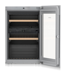 Product image, Perspective: straight open empty, Built-in multi-temperature wine cabinet, Casing colour: silver, Door colour: GlassBlack