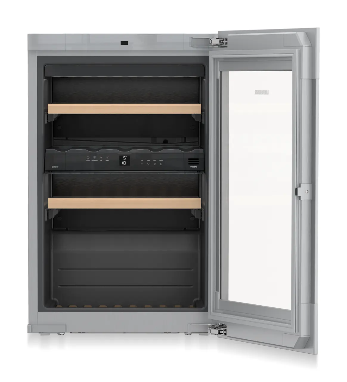Product image, Perspective: straight open empty, Built-in multi-temperature wine cabinet, Casing colour: silver, Door colour: GlassBlack