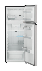 Product image, Perspective: straight open empty, Fridge-freezer with NoFrost, Casing colour: grey, Door colour: Stainless Steel