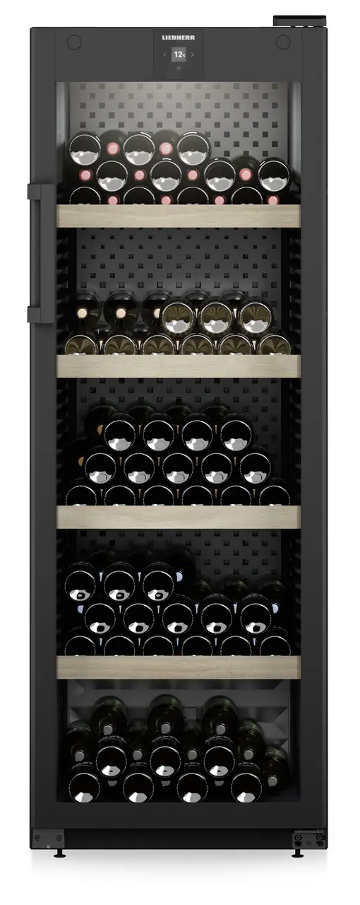 Product image, Perspective: straight closed decorated, Wine storage cabinet, Casing colour: black, Door colour: black