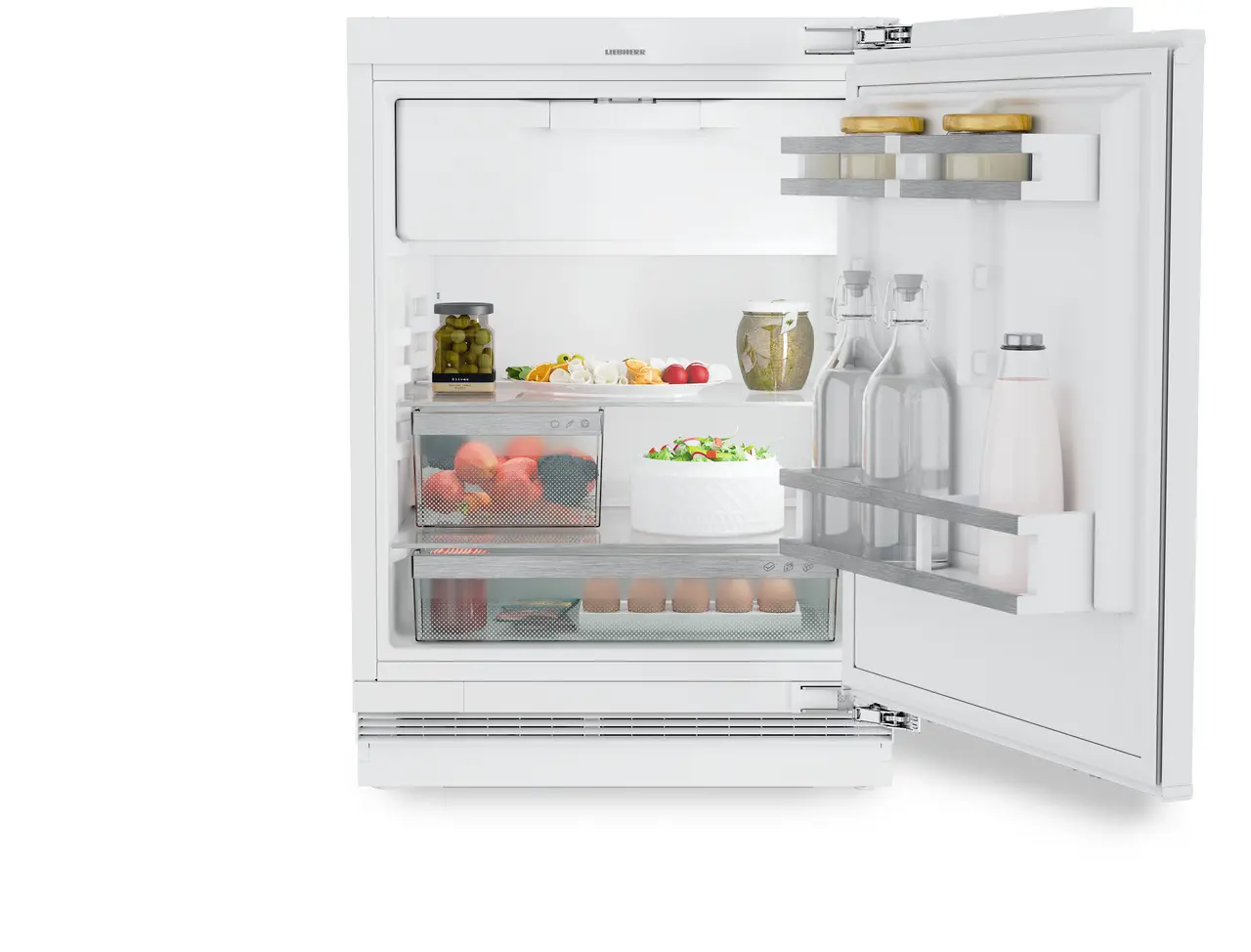 Product image, Perspective: straight open decorated, Refrigerator suitable for undercounter installation