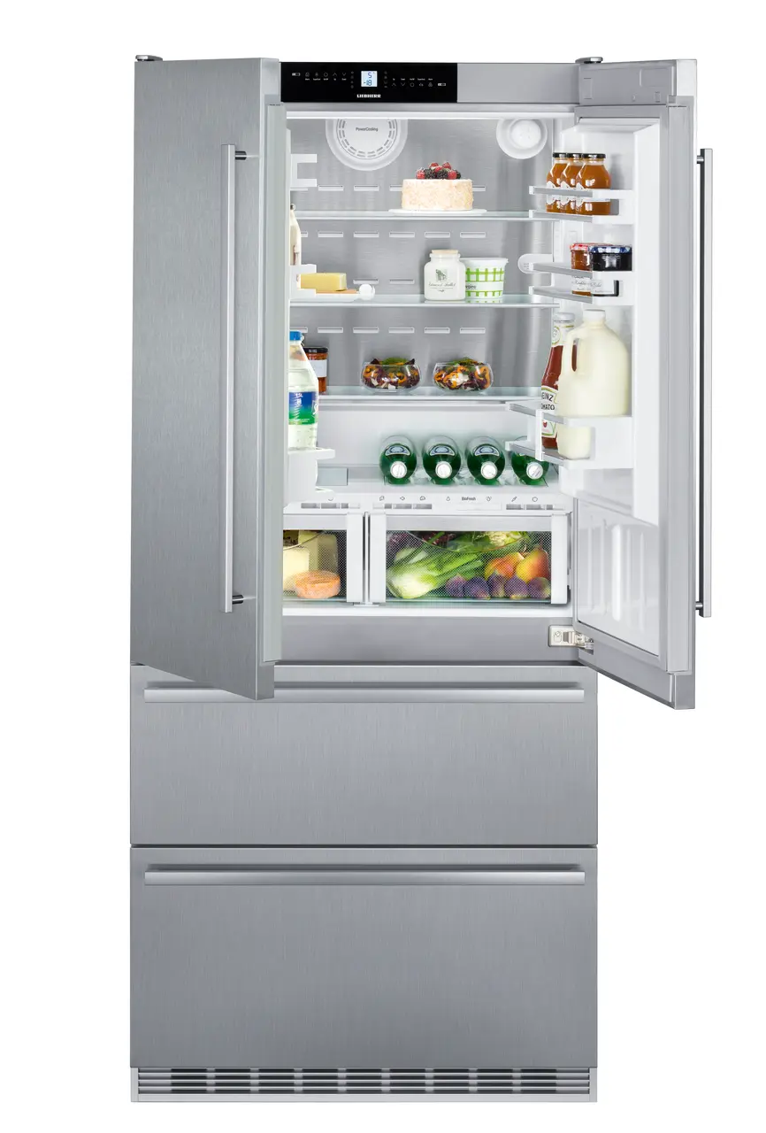 Product image, Perspective: special form, Fridge-freezer with BioFresh and NoFrost, Casing colour: stainless steel, Door colour: stainless steel