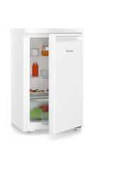 Product image, Perspective: oblique half-open decorated, Table top refrigerator, Casing colour: white, Door colour: white