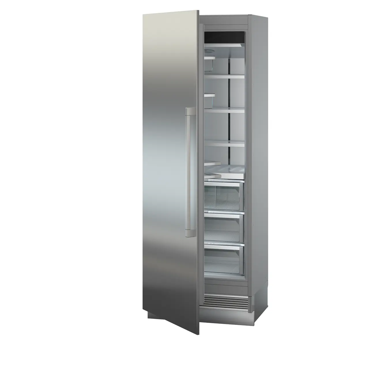 Produkt-Bild, Perspektive: schräg halb offen leer, Integrierbarer Kühlschrank mit BioFresh, Gehäusefarbe: Grau