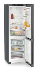 Product image, Perspective: oblique open decorated, Combined fridge-freezers with EasyFresh and NoFrost, Casing colour: DarkGrey, Door colour: DarkGrey