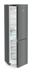 Product image, Perspective: oblique half-open empty, Combined fridge-freezers with EasyFresh and NoFrost, Casing colour: DarkGrey, Door colour: DarkGrey