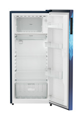 Product image, Perspective: straight open empty, Single-door refrigerator 202 l in 3 star with VegFresh box, Casing colour: blue, Door colour: Blue Mystiq