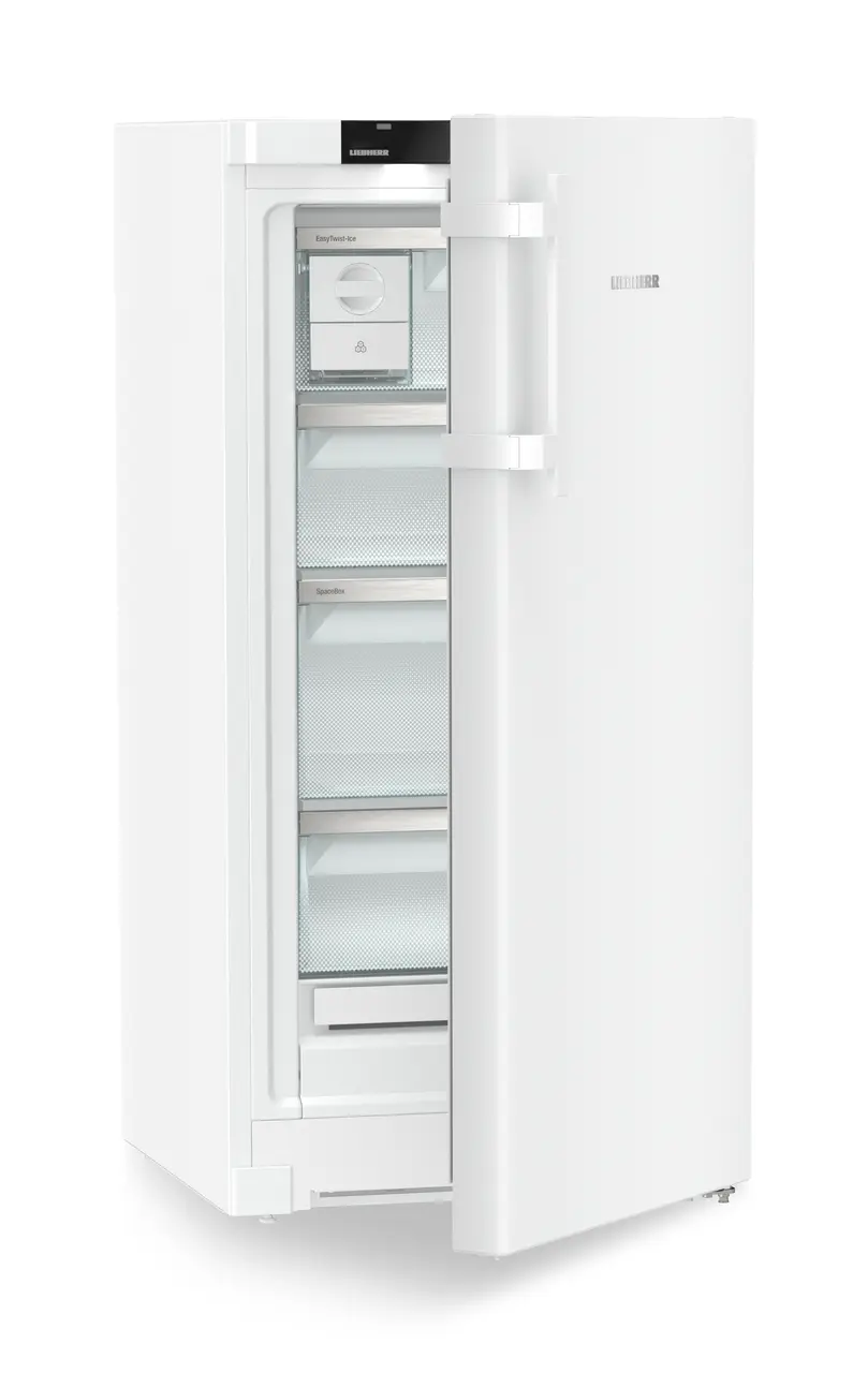 Product image, Perspective: oblique half-open empty, Freestanding freezer with NoFrost and EasyTwist-Ice, Casing colour: white, Door colour: white