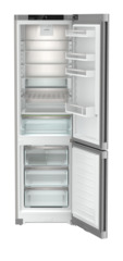 Product image, Perspective: straight open empty, Combined fridge-freezers with EasyFresh and NoFrost, Casing colour: silver, Door colour: stainless steel