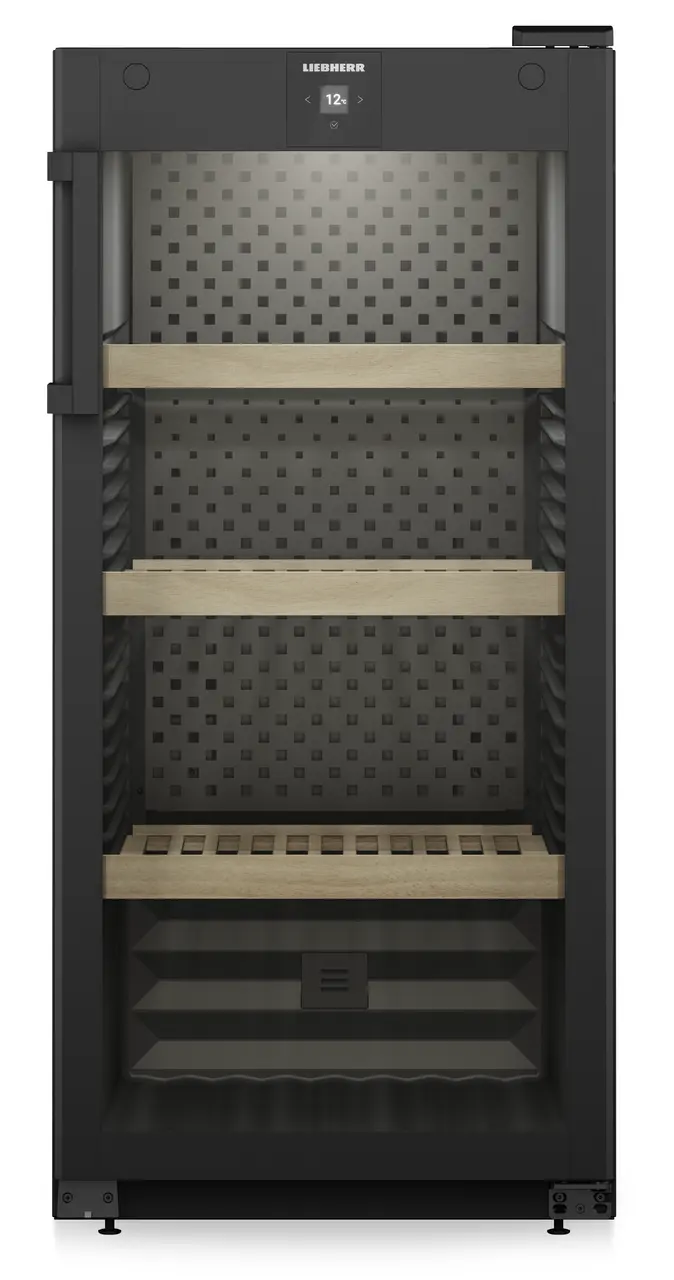 Product image, Perspective: straight closed empty, Wine storage cabinet, Casing colour: black, Door colour: black