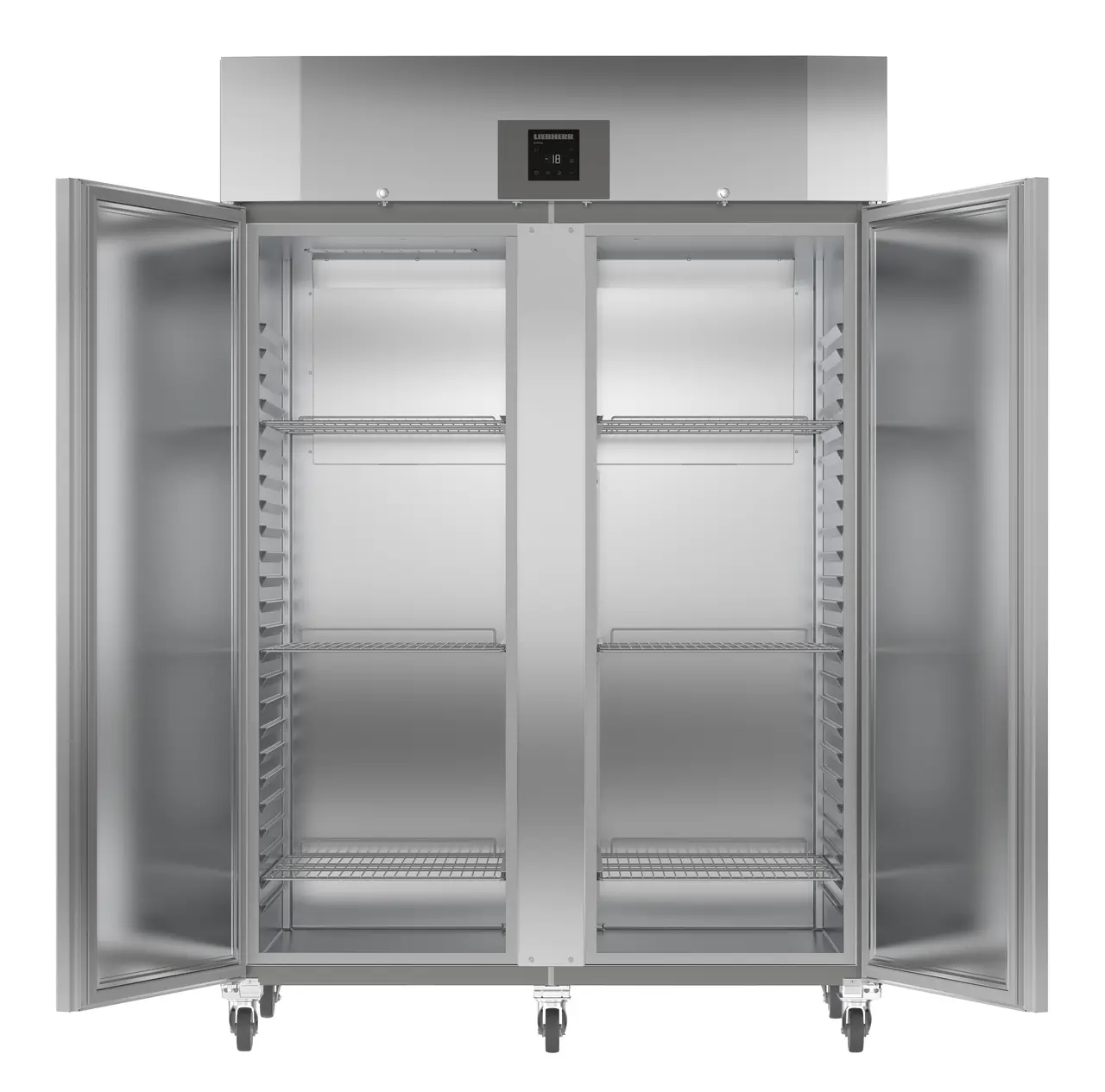 Product image, Perspective: straight open empty, Forced-air freezer GN 2/1, Casing colour: stainless steel look