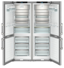 Product image, Perspective: straight open empty, Side-by-Side combination, Casing colour: silver, Door colour: stainless steel