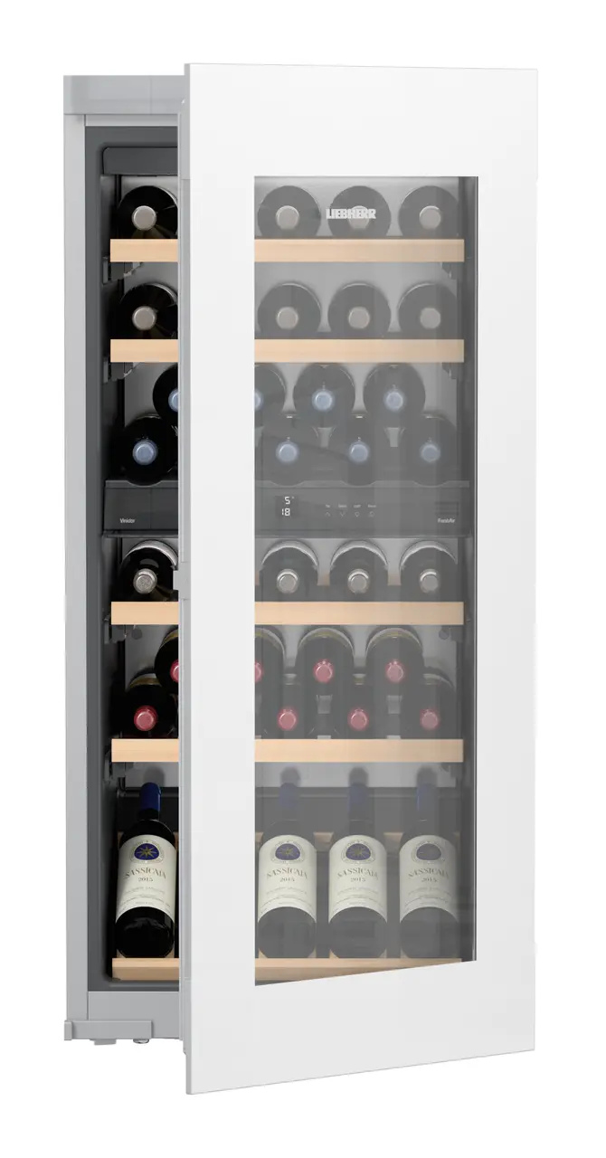 Product image, Perspective: straight half-open decorated, Built-in multi-temperature wine cabinet, Casing colour: silver, Door colour: white