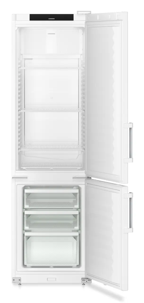 Produkt-Bild, Perspektive: gerade offen leer, Kühl-Gefrierkombination, Gehäusefarbe: Weiß, Türfarbe: Weiß