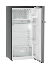 Product image, Perspective: oblique open empty, Single-door fridge, 191 l in 2 star and horizontal handle, Casing colour: grey, Door colour: Silver Steel