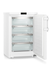 Изображение продукции, Перспектива: Под углом, с открытой дверцей, без продуктов, Малогабаритная морозильная камера с системой NoFrost, Цвет корпуса: белый, Цвет дверцы: белый