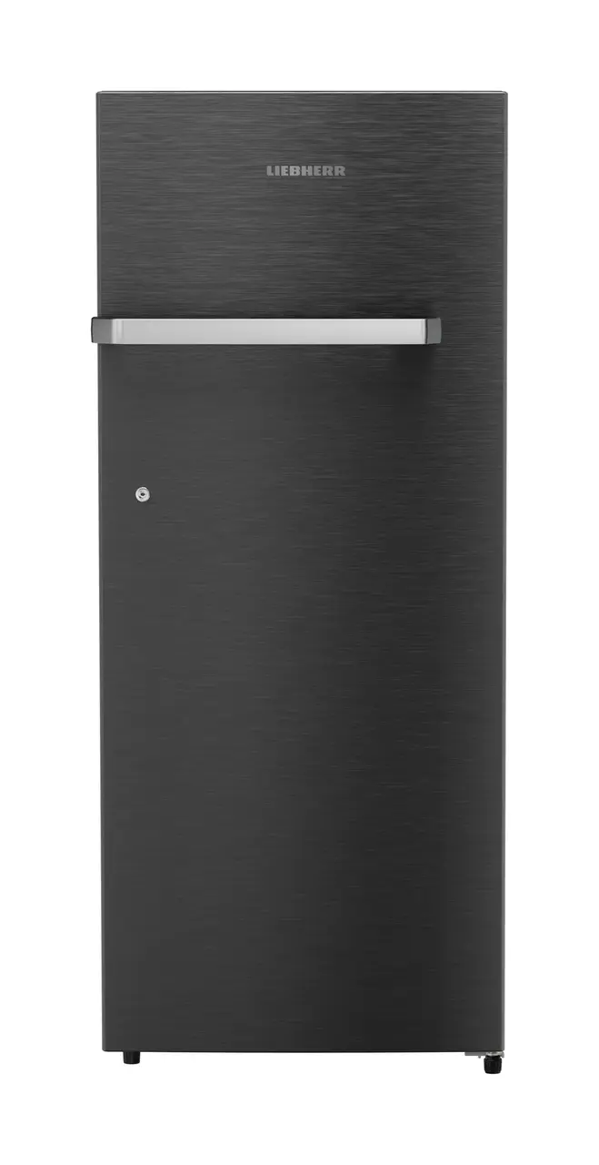 Product image, Perspective: straight closed, Single-door refrigerator 222 l in 3 star and horizontal handle, Casing colour: grey, Door colour: BlackSteel