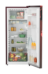 Product image, Perspective: straight open decorated, Single-door refrigerator 222 l in 3 star with VegFresh box, Casing colour: red, Door colour: Red Divine