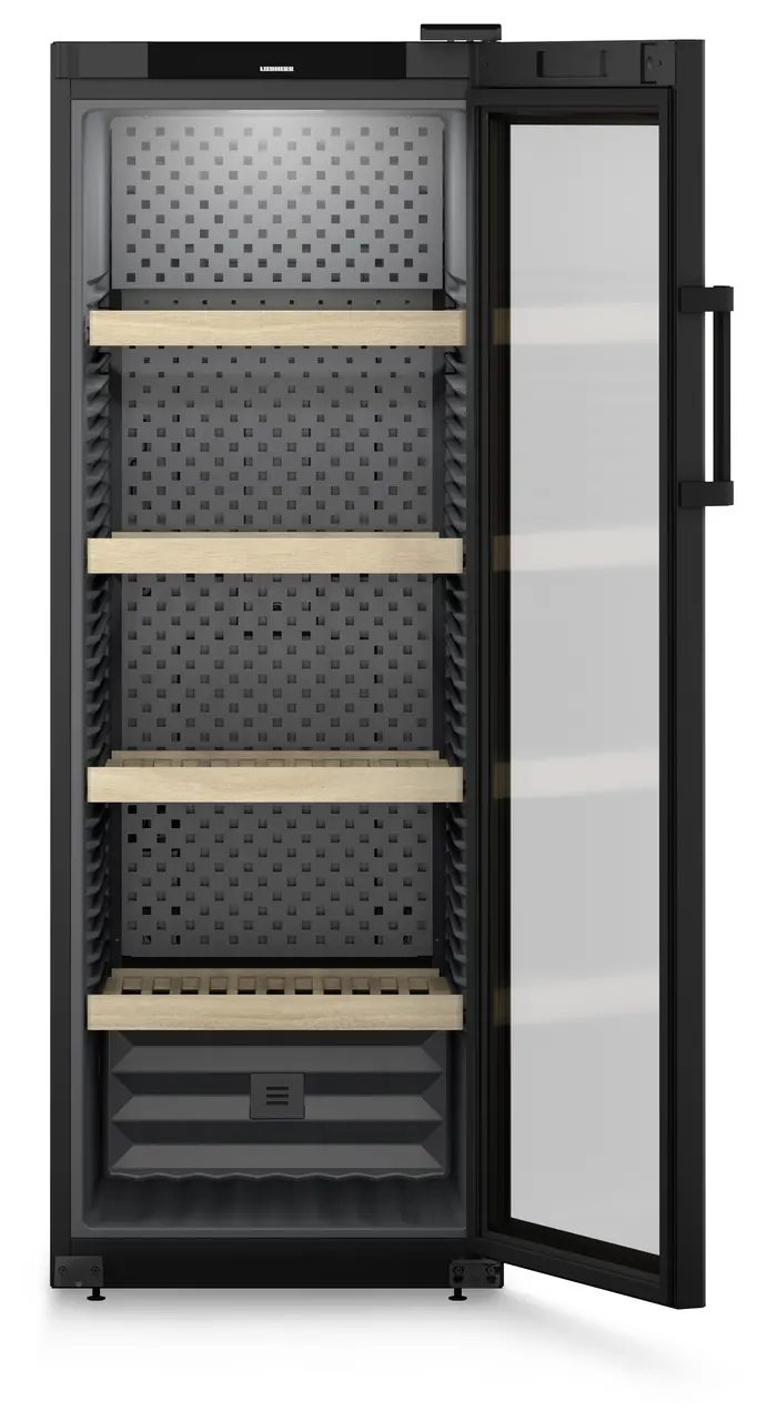 Product image, Perspective: straight open empty, Wine storage cabinet, Casing colour: black, Door colour: black