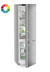 Produkt-Bild, Perspektive: schräg halb offen dekoriert, Kühl-Gefrierkombination mit BioFresh und NoFrost, Gehäusefarbe: individuell, Türfarbe: individuell