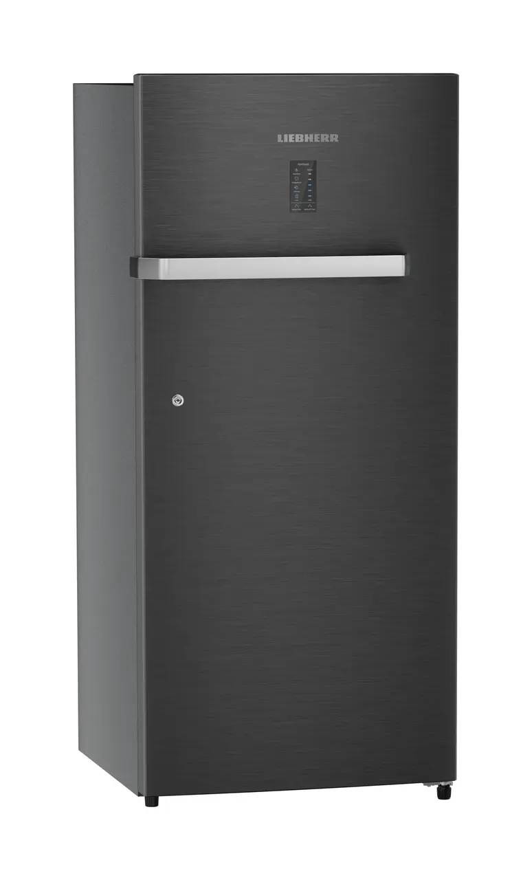 Product image, Perspective: oblique closed, Single-door refrigerator 202 l in 4 star with iCoolTouch UI, Casing colour: grey, Door colour: BlackSteel
