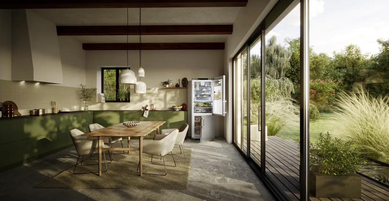 Product image, Perspective: milieu, Fridge-freezer with BioFresh and NoFrost, Casing colour: silver, Door colour: stainless steel