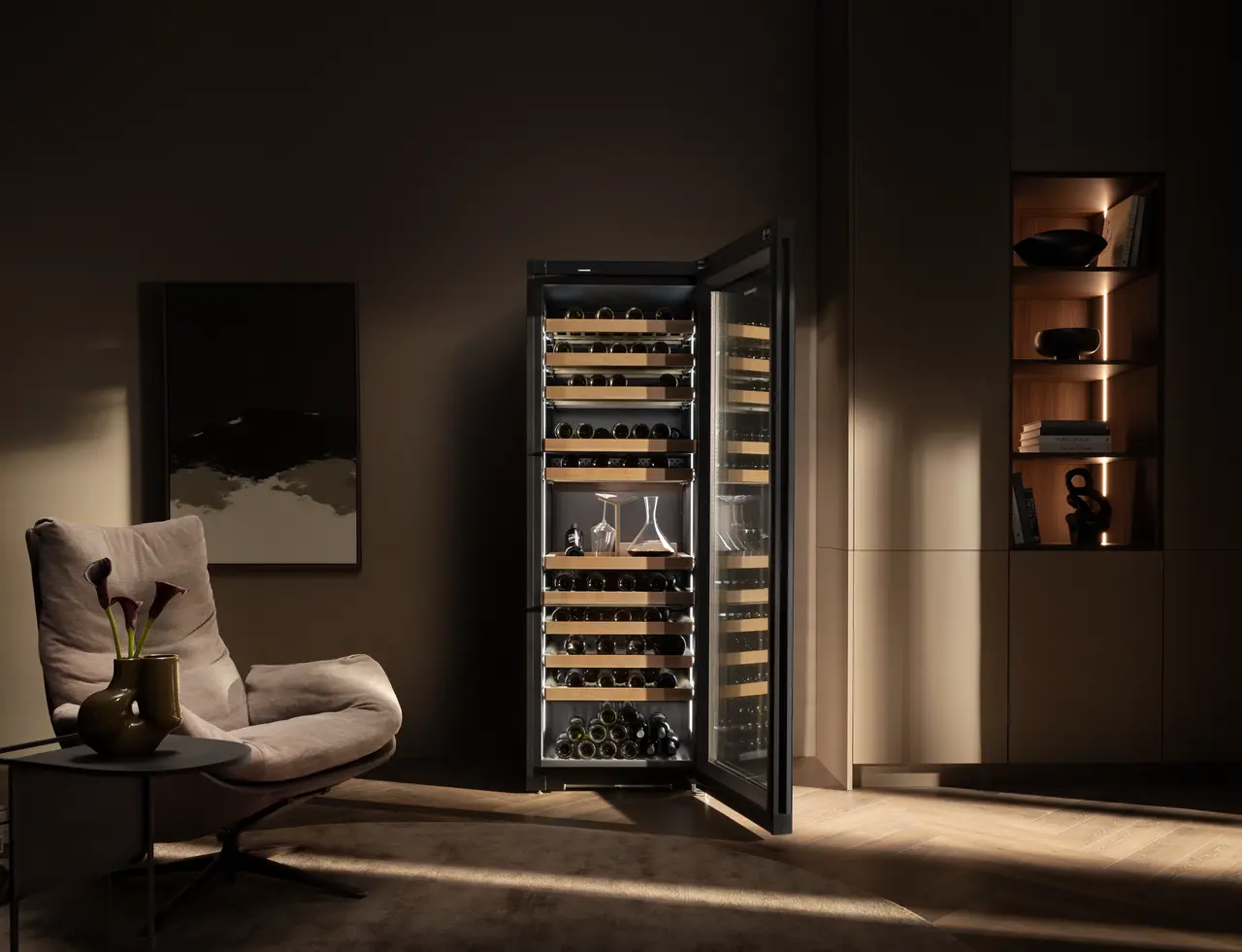 Product image, Perspective: milieu, Multi-temperature wine cabinet, Casing colour: black, Door colour: GlassBlack