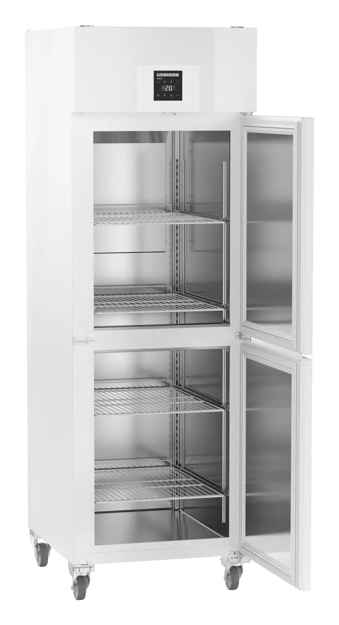 Product image, Perspective: oblique open empty, Lab freezer with Comfort electronic controller, Casing colour: white