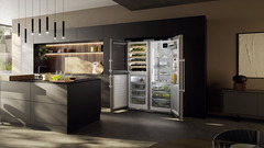 Product image, Perspective: milieu, Side-by-side combination with wine tempering compartment, Casing colour: stainless steel, Door colour: stainless steel