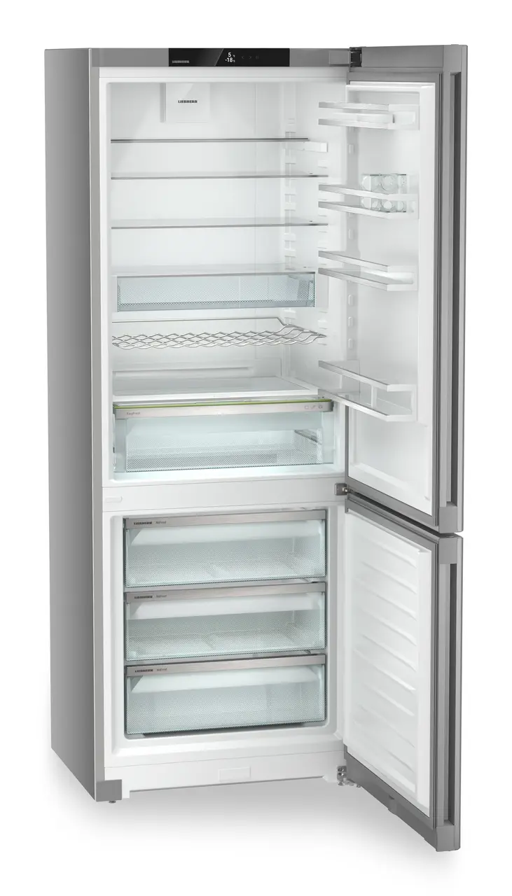 Produkt-Bild, Perspektive: schräg offen leer, Kühl-Gefrierkombination mit EasyFresh und NoFrost, Gehäusefarbe: Silver, Türfarbe: Steelfinish