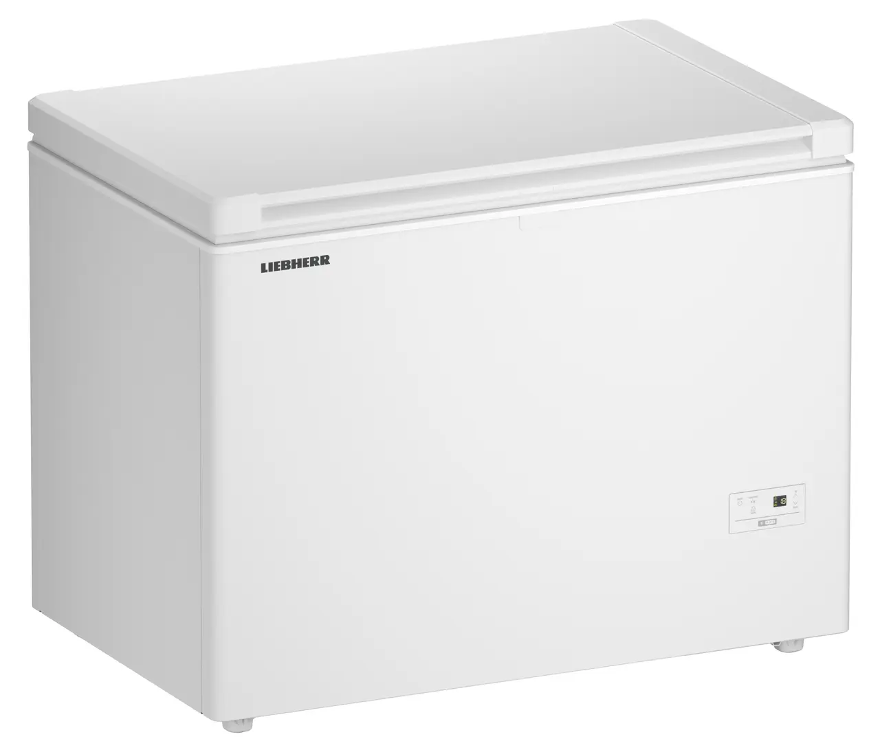 Produkt-Bild, Perspektive: schräg geschlossen leer, Gefriertruhe, Gehäusefarbe: Weiß, Türfarbe: Weiß