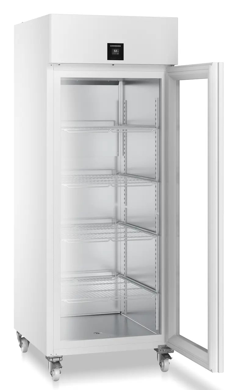 Product image, Perspective: oblique open empty, Laboratory refrigerator with convection cooling, Casing colour: white, Door colour: white