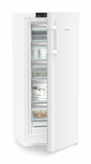 Product image, Perspective: oblique half-open decorated, Freestanding freezer with NoFrost, Casing colour: white, Door colour: white