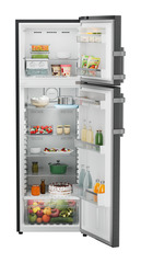 Product image, Perspective: straight open decorated, Fridge-freezer with NoFrost, Casing colour: grey, Door colour: BlackSteel