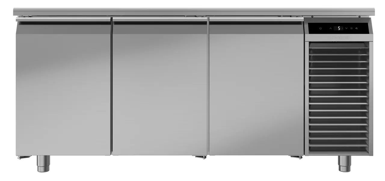 Image de produit, Perspective: Droit fermé, Table réfrigérée avec réfrigération dynamique, Couleur de l’habillage: acier inox, Couleur de porte: acier inox