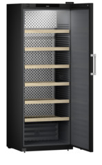 Product image, Perspective: oblique open empty, Wine storage cabinet, Casing colour: black, Door colour: black