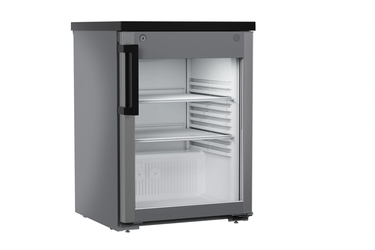 Product image, Perspective: oblique closed empty, Forced-air under-worktop appliance, Casing colour: grey, Door colour: stainless steel