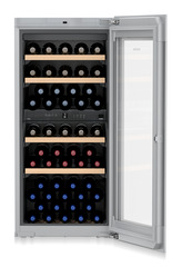 Product image, Perspective: straight open decorated, Built-in multi-temperature wine cabinet, Casing colour: silver, Door colour: white