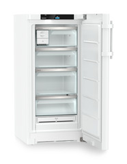 Product image, Perspective: oblique open empty, Freestanding freezer with NoFrost and EasyTwist-Ice, Casing colour: white, Door colour: white