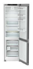 Product image, Perspective: straight open empty, Combined fridge-freezers with EasyFresh and NoFrost, Casing colour: silver, Door colour: stainless steel