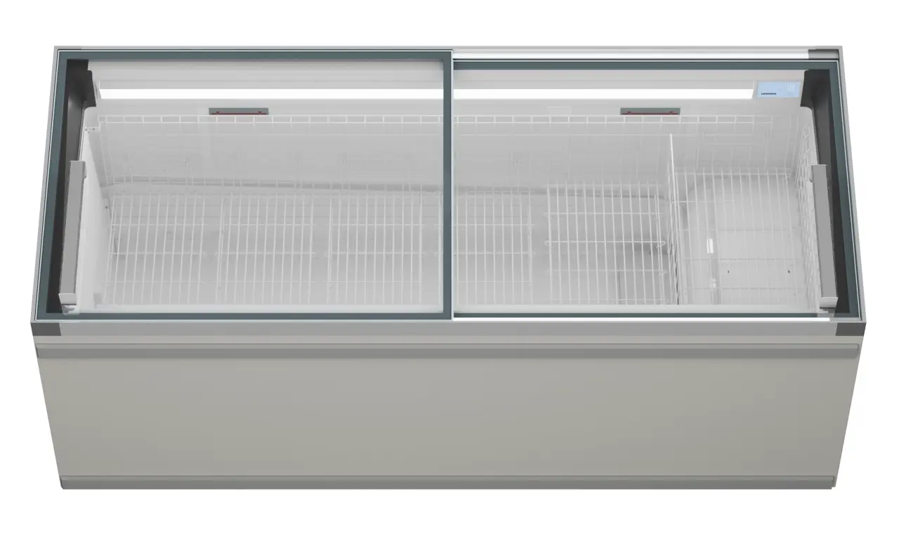 Изображение на продукта, Перспектива: Отпред, затворен, Хладилна и фризерна ракла за супермаркет, Цвят на корпуса: сив