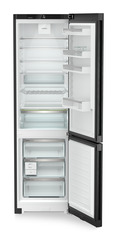 Product image, Perspective: straight open empty, Combined fridge-freezers with EasyFresh and NoFrost, Casing colour: black, Door colour: BlackSteel