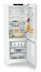Product image, Perspective: oblique open decorated, Combined fridge-freezers with EasyFresh and NoFrost, Casing colour: white, Door colour: white